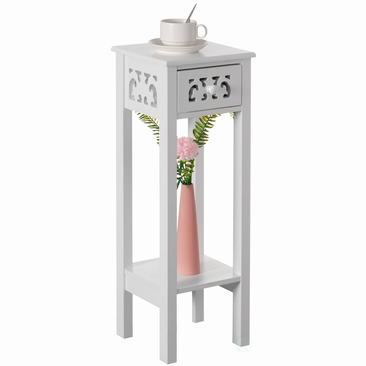 Acacia Wood Slim Bedside Table with Minimalist Design and Space-Saving Functionality, Wood Drawer and Open Shelf Side Table